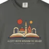 A City with Wisdom to Share Night Tee in Pepper, close-up