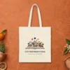 A City with Wisdom to Share design on a natural canvas tote, laid flat