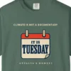 climate-is-not-a-documentary-night-tee-blue-spruce-chest-v1 Climate Is Not a Documentary Night Tee in Blue Spruce, close-up