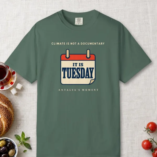 climate-is-not-a-documentary-night-tee-blue-spruce-front-v1 Climate Is Not a Documentary Night Tee in Blue Spruce, front view