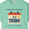Climate Is Not a Documentary Tee in Island Reef, close-up