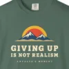 Giving Up Is Not Realism Night Tee in Blue Spruce, close-up