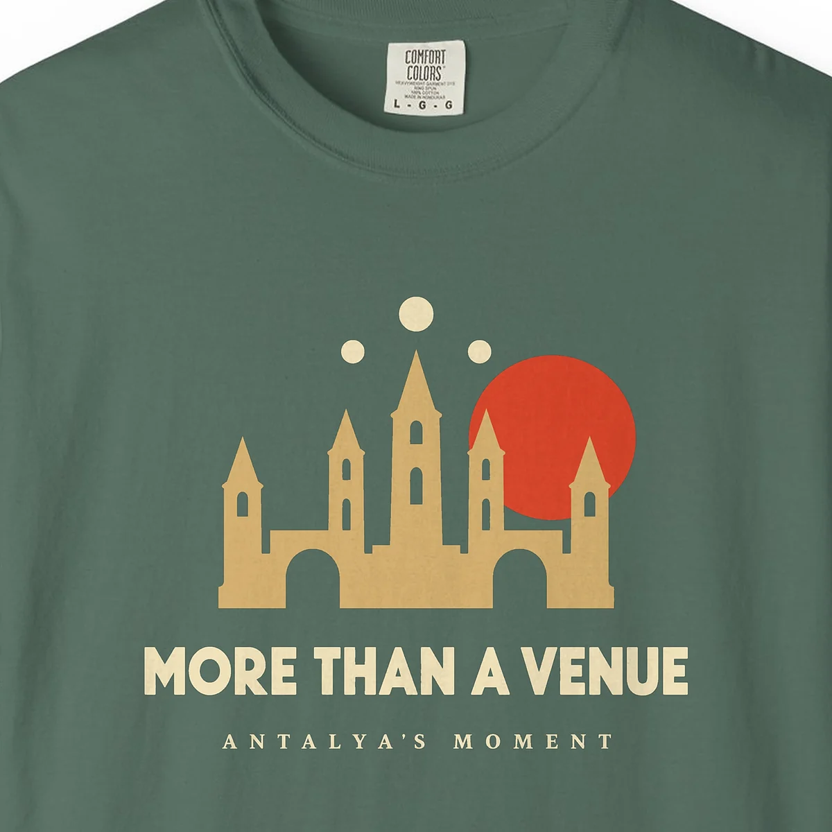 More Than a Venue Night Tee in Blue Spruce, close-up