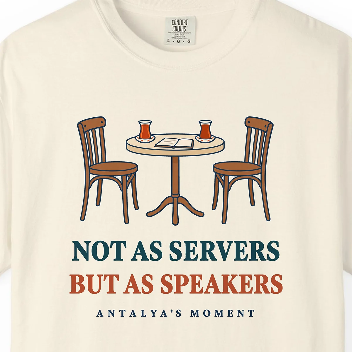 Not as Servers, but as Speakers Tee in Ivory, close-up