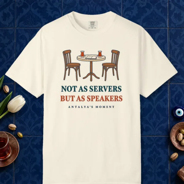 Not as Servers, but as Speakers Tee in Ivory, front view