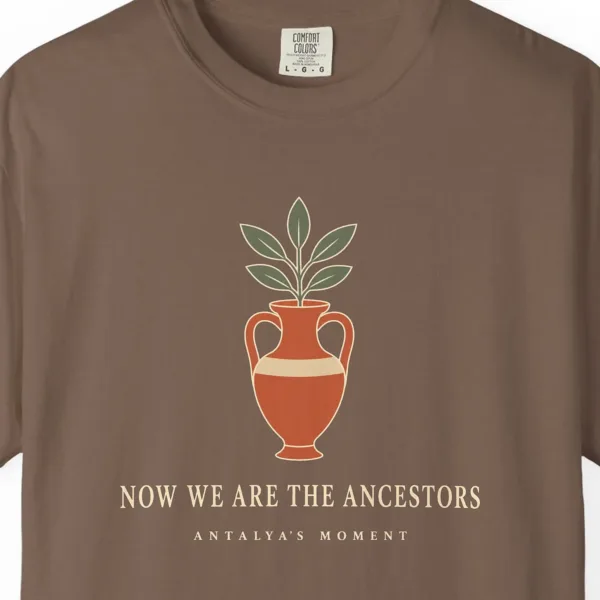 Now We Are the Ancestors Night Tee in Espresso, close-up