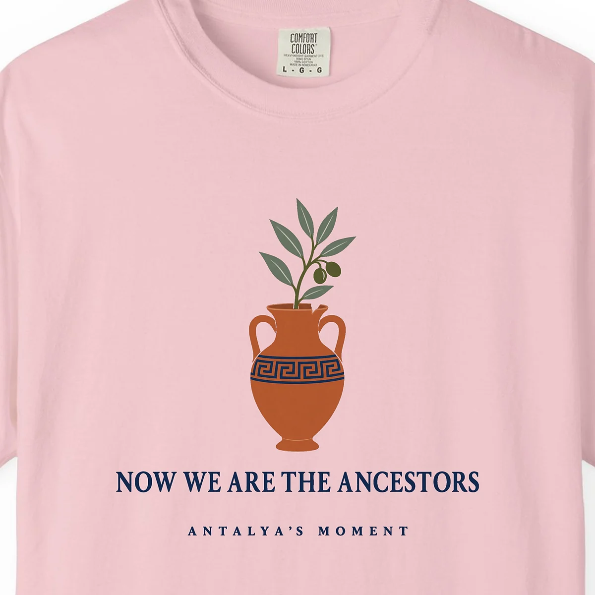 Now We Are the Ancestors Tee in Blossom, close-up