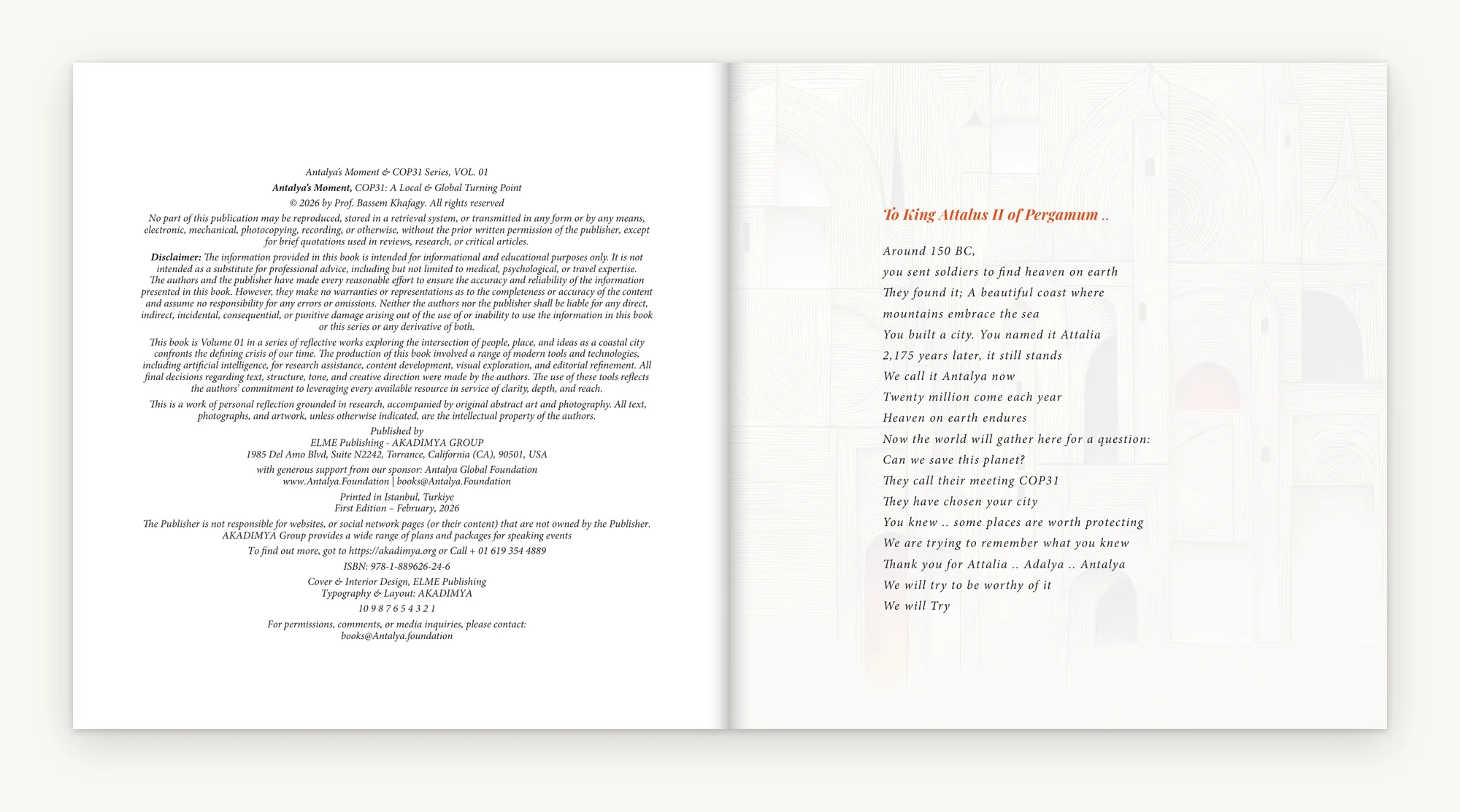 Pages 2 and 3: the copyright page and the dedication to King Attalus II