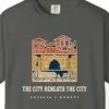 The City Beneath the City Night Tee in Pepper, close-up
