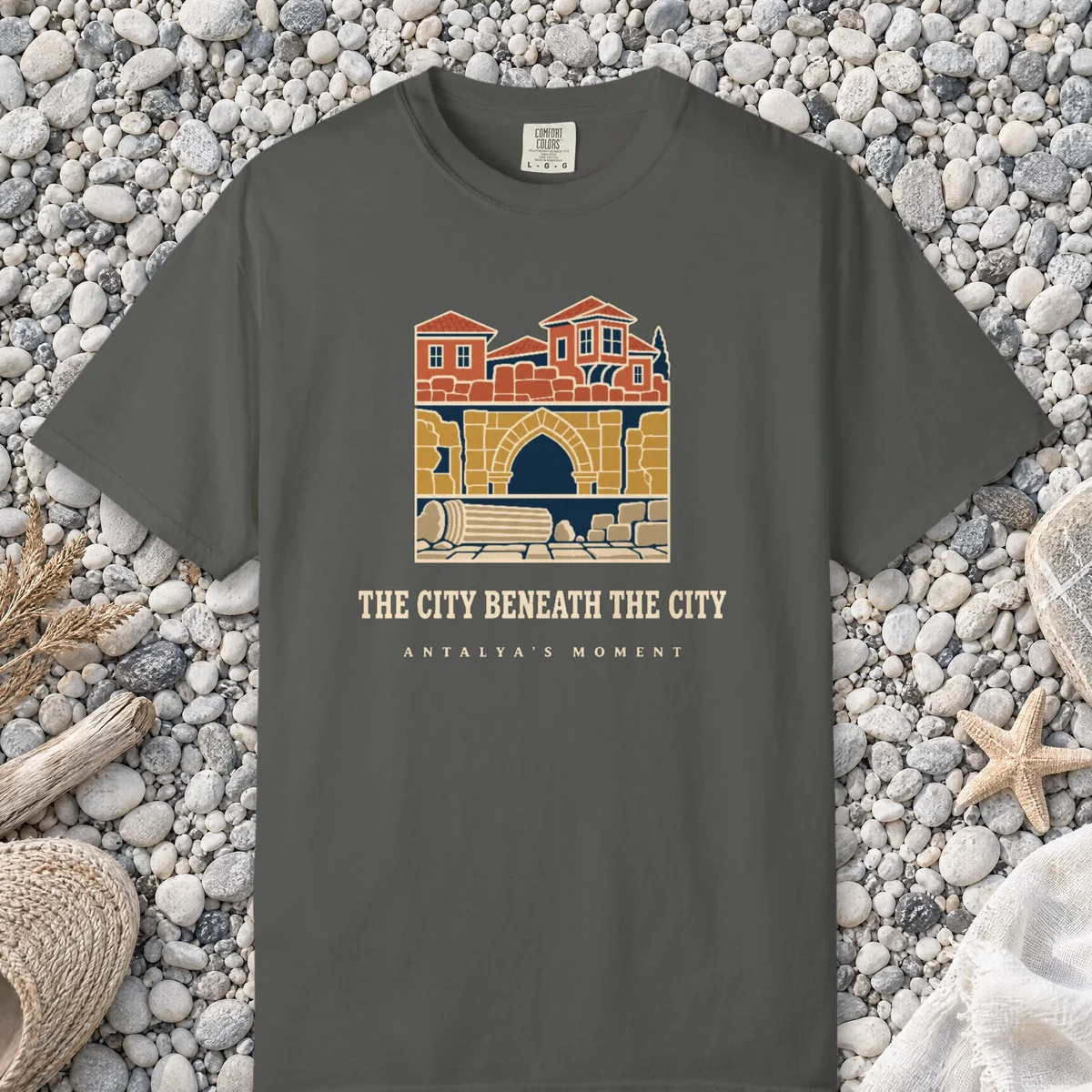 The City Beneath the City Night Tee in Pepper, front view