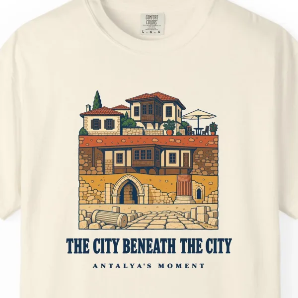 The City Beneath the City Tee in Ivory, close-up