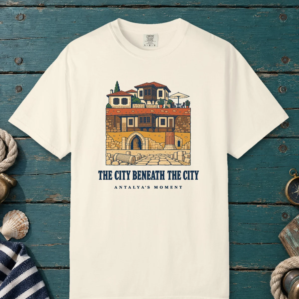 The City Beneath the City Tee in Ivory, front view