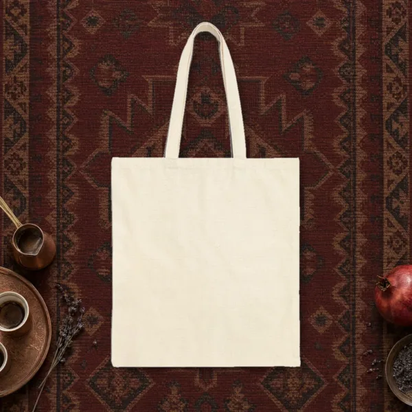 Plain back of the natural canvas tote with the The City Beneath the City design, printed on the front only