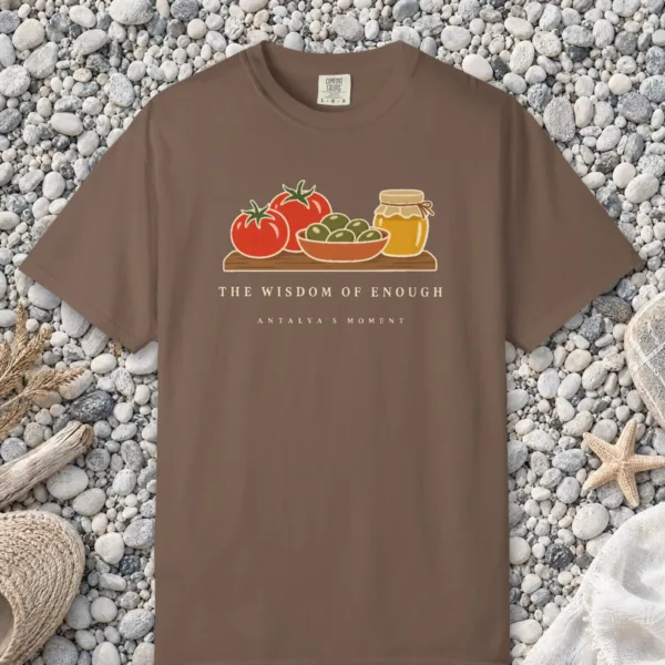 The Wisdom of Enough Night Tee in Espresso, front view