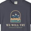 We Will Try Night Tee in Navy, close-up