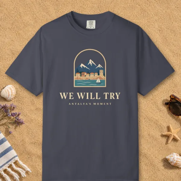 We Will Try Night Tee in Navy, front view