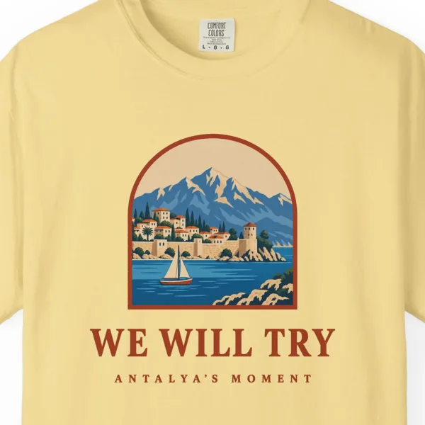 We Will Try Tee in Butter, close-up