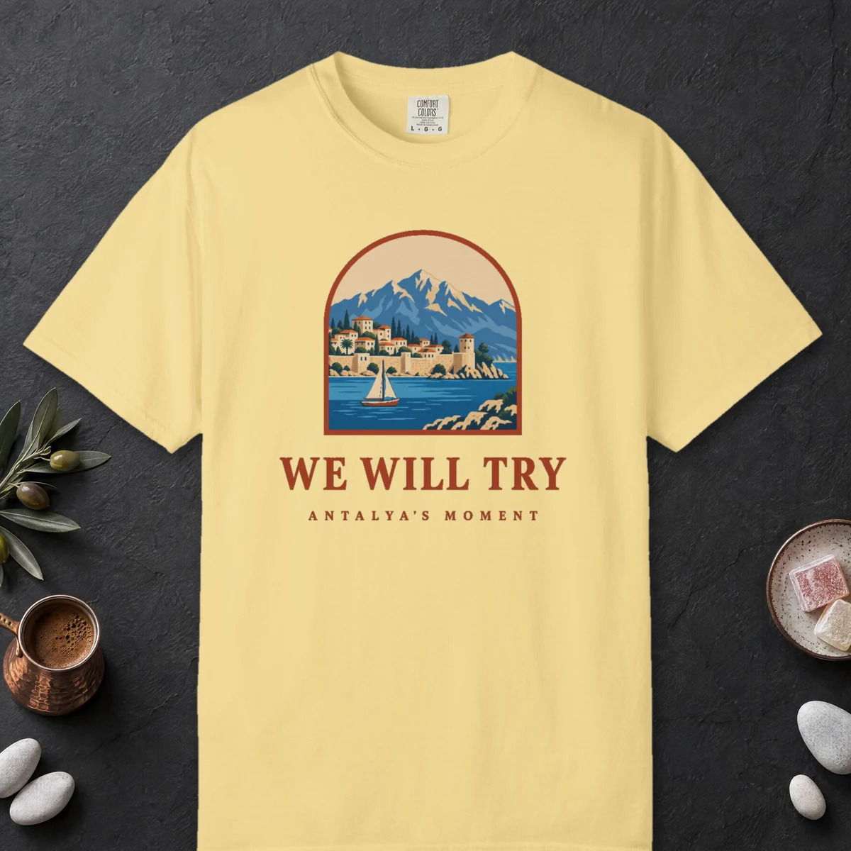 We Will Try Tee in Butter, front view